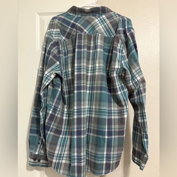 Men’s Blue/Green/Gray Plaid WEATHERPROOF Button-Up Flannet Shirt, XL - Picture 3 of 3